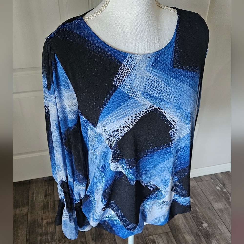 ALFANI blue geo blouse SZ LP